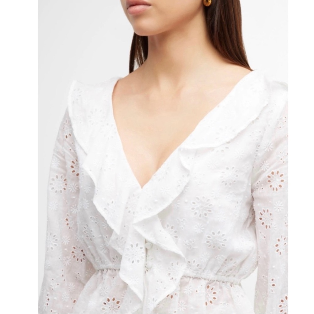 FRAME Ruffle-Front Eyelet Top Size XS - Picture 4 of 16
